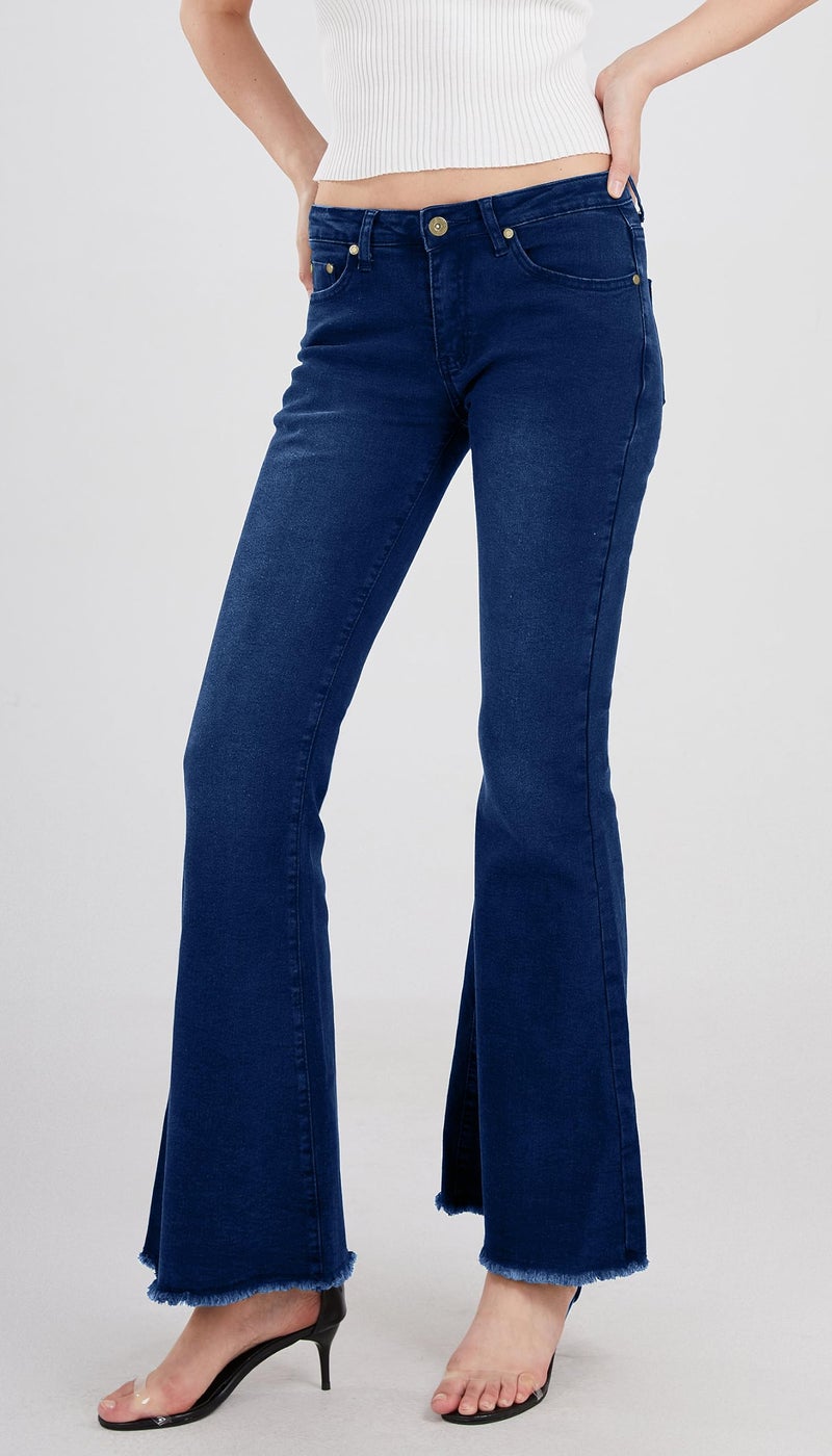 CHARTOU Women's Asymmetric Tassel Flared Slit Ripped Jeans Denim Pants (Medium, Navy Blue) - Image 2